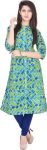 Palakh Women Printed Frontslit Kurta  (Blue, Green)
