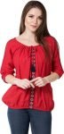 AANIA Casual 3/4th Sleeve Embroidered Women Red Top