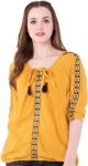 AANIA Casual 3/4th Sleeve Embroidered, Embellished Women Yellow Top
