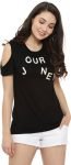 Campus Sutra Casual Half Sleeve Printed Women Black Top