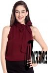 The Bebo Casual Sleeveless Solid Women's Maroon Top